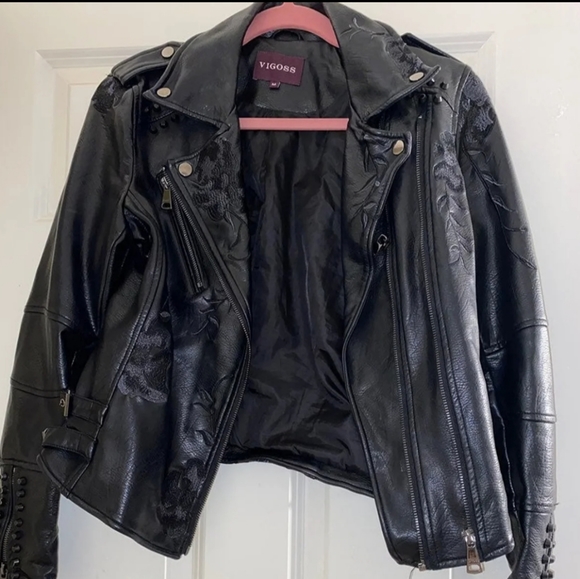 Vigoss Embroidered Moto Faux Leather 